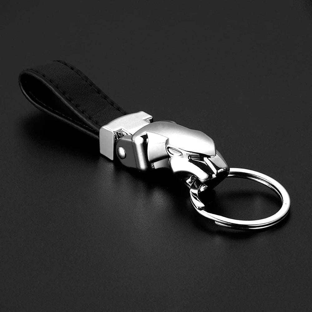 Jaguar Leather Metal Keychain