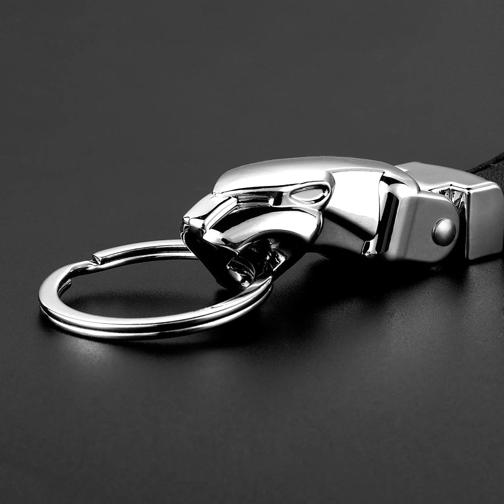 Jaguar Leather Metal Keychain