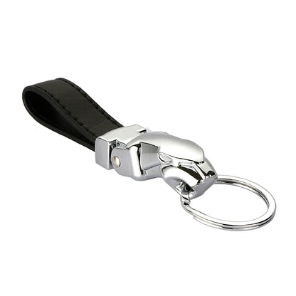 Jaguar Leather Metal Keychain