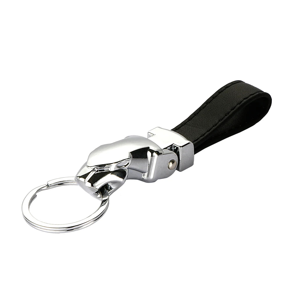 Jaguar Leather Metal Keychain