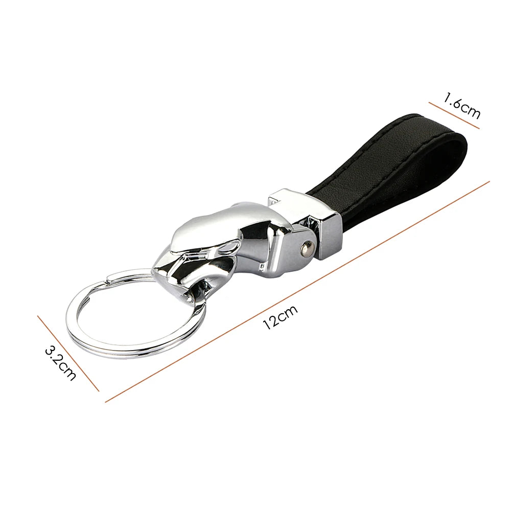 Jaguar Leather Metal Keychain