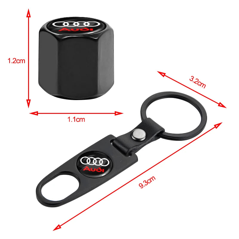 Audi Keychain Emblem and Tire Valve Caps Set