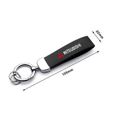 Car Metal Leather Keychain Mitsubishi