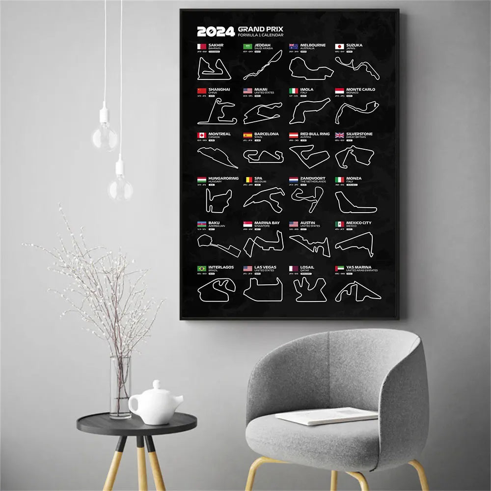 2024 F1 World Racing Track Poster Decor