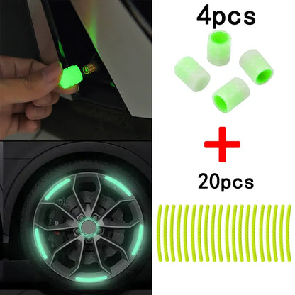 Tapones de válvulas luminosos y adhesivos para ruedas