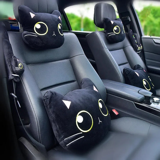 Cute Cat Headrest, Lumbar Cushion, and Seatbelt Cover Set