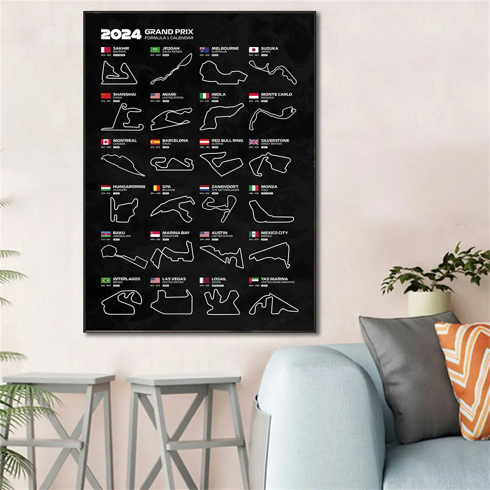 2024 F1 World Racing Track Poster Decor