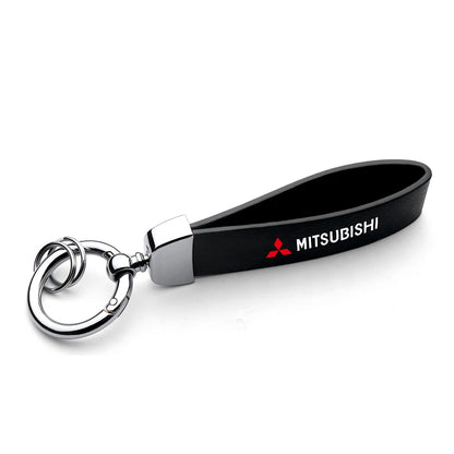 Car Metal Leather Keychain Mitsubishi