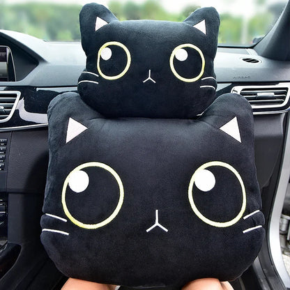 Cute Cat Headrest, Lumbar Cushion, and Seatbelt Cover Set