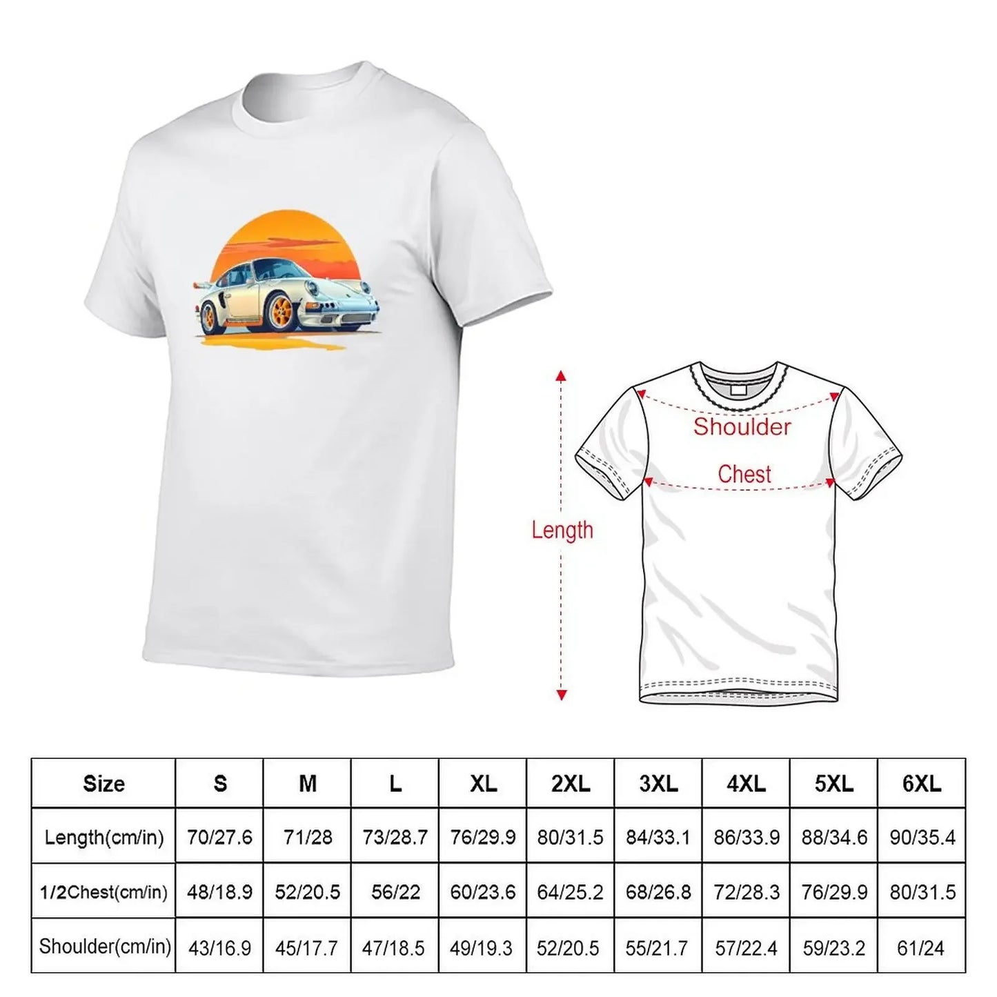 Weißer Porsche-Männer-Grafik-T-Shirt