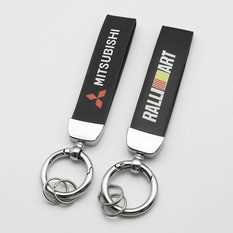 Metal/Leather Emblem Keychain Mitsubishi