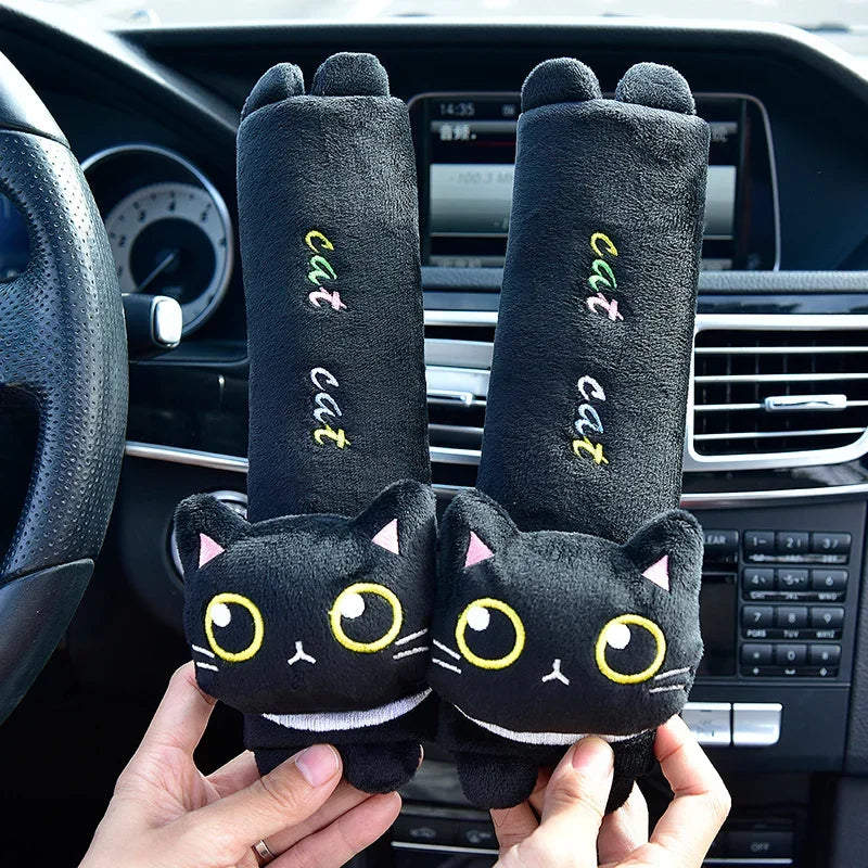 Cute Cat Headrest, Lumbar Cushion, and Seatbelt Cover Set