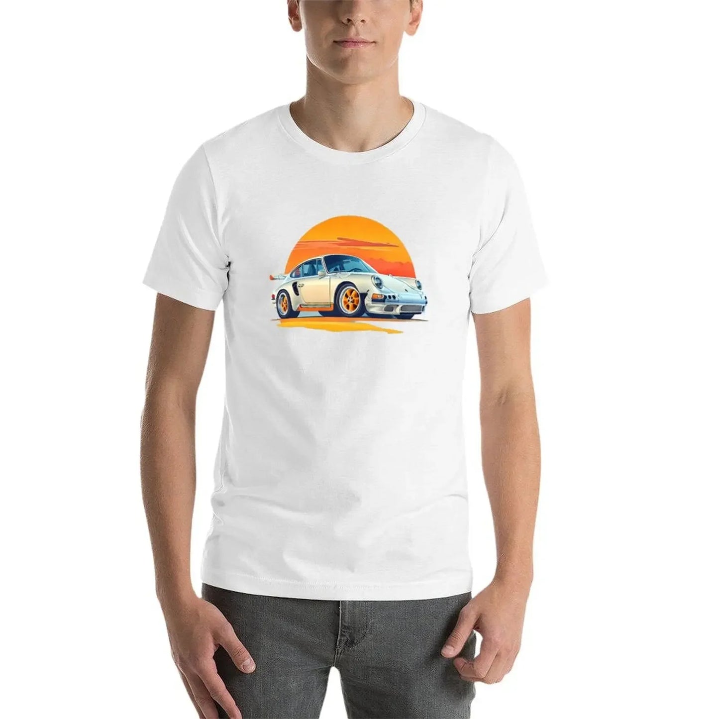 Weißer Porsche-Männer-Grafik-T-Shirt